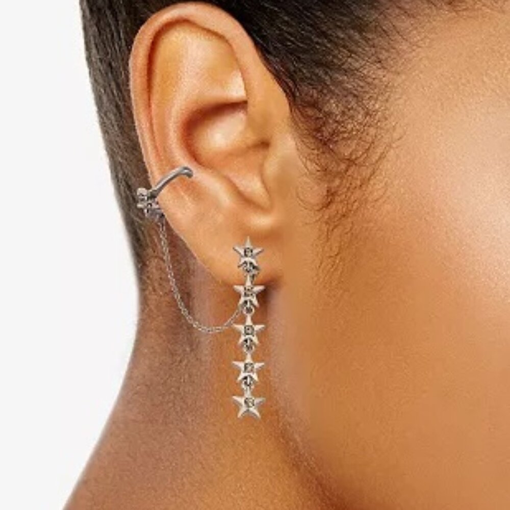 Vera Wang Silver Star and Moon Earrings - Picture 2 of 2